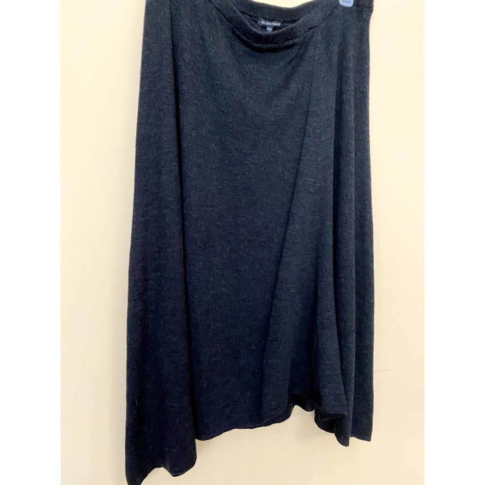 EILEEN FISHER Size 16 100% Wool Skirt Silk Lining Black Maxi Skirt Asymmetrical